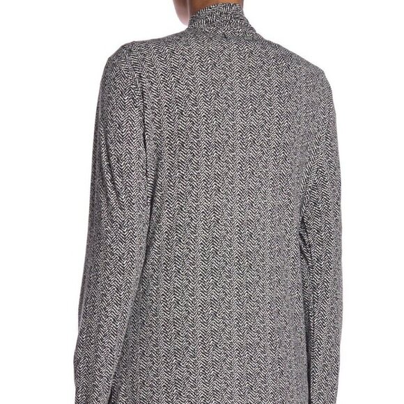 Papillon Black And White Herringbone Draped Open Front Cardigan - Picture 3 of 5